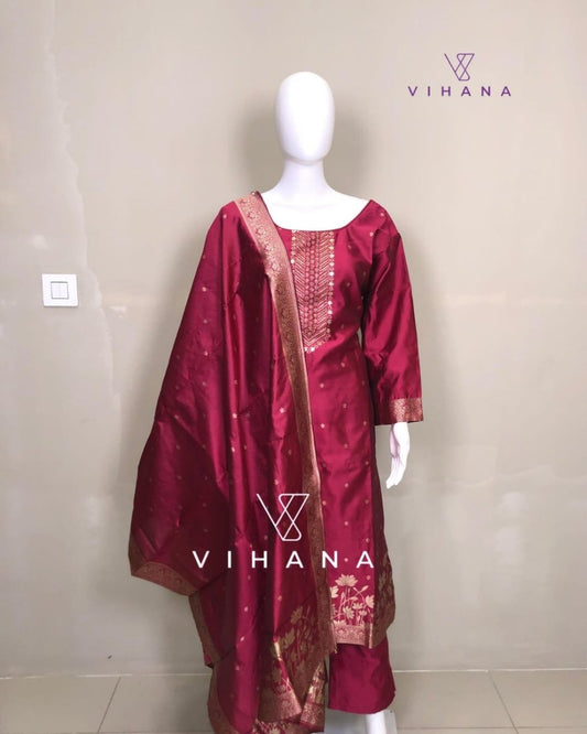 Red Maroon Salwar Suit Set Party Wear-AKSHVHI-126