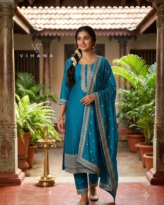 Peacock Blue Color Party Wear Salwar Suit Set-AKSHVHI-128