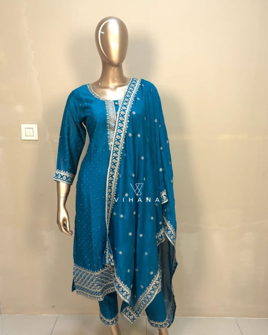 Peacock Blue Color Party Wear Salwar Suit Set-AKSHVHI-128