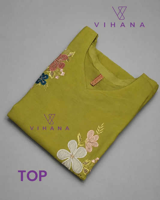 Mul Chanderi Kurti Suit Set Green Color-AKSHVHI-153