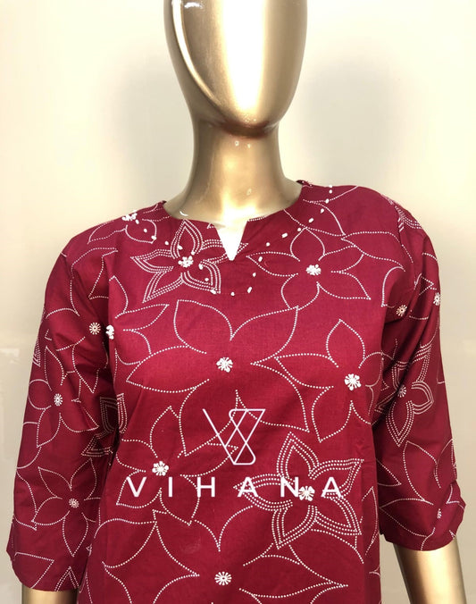 Red Maroon Co-ord Set Cotton  Discharge Print-AKSHVHI-130