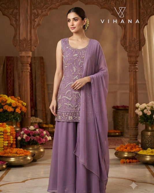 Sharara Style Palazzo Set Lavender Color-AKSHVHI-137