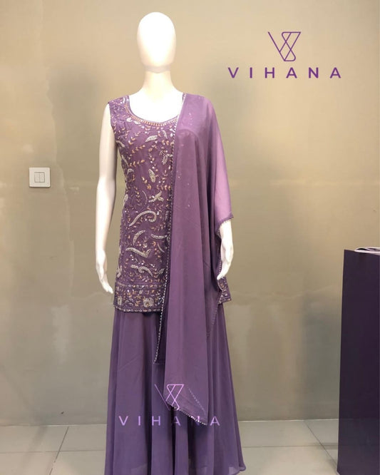 Sharara Style Palazzo Set Lavender Color-AKSHVHI-137