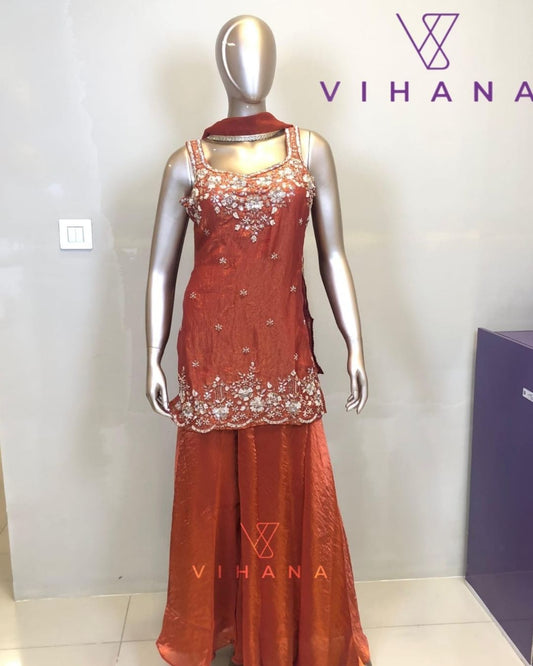 Sharara Style Palazzo Rust Orange Color-AKSHVHI-138