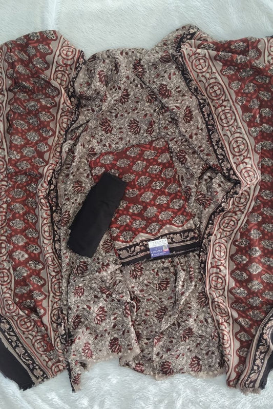 Luxurious Modal Muslin Silk Javata Printed Salwar Suit Material ; Colour - Red Orange