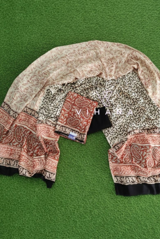 Modal Muslin Silk Bagru Print Salwar Suit Material – Rust Orange Floral Elegance