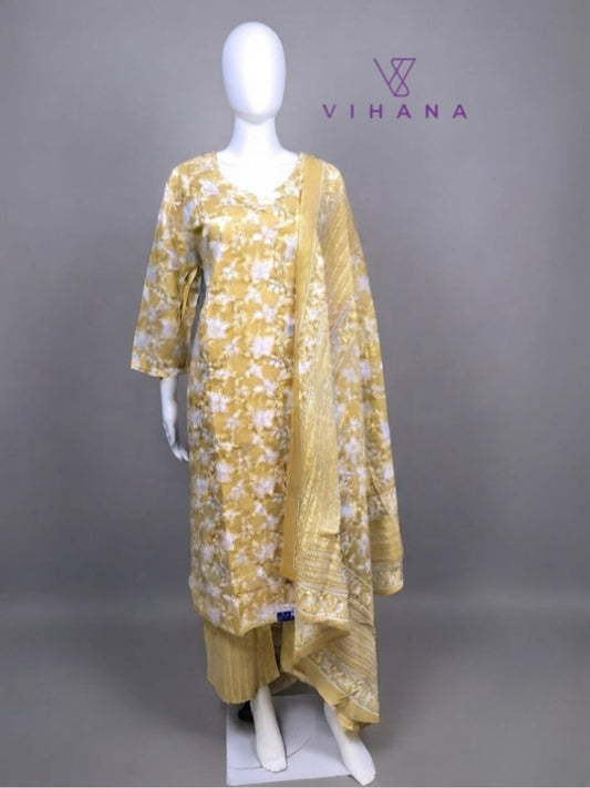 Pastel Mustrad Yellow Salwar Suit Set AKSHVHI-166