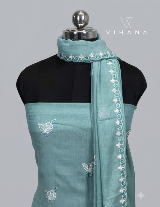 Crochet Cut Work Salwar Suit Material Sea Green Color-AKSHVHI-158