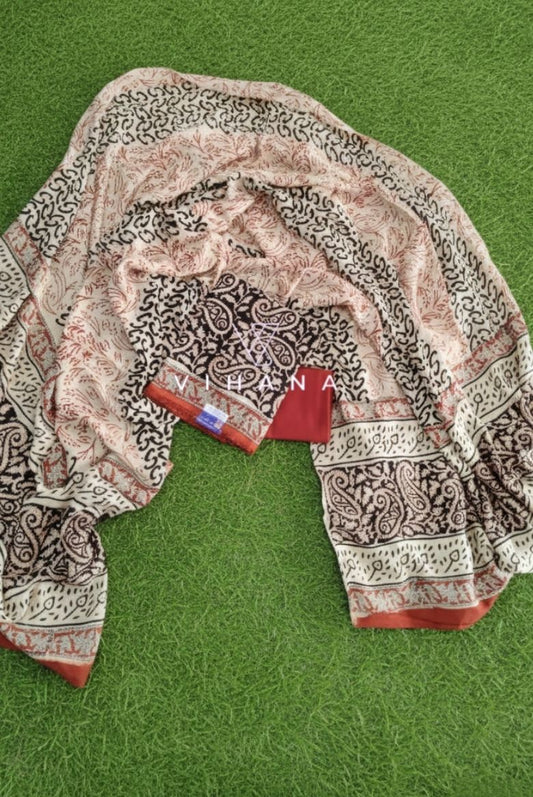 Modal Muslin Silk Bagru Print Salwar Suit Material - Black Paisley Elegance