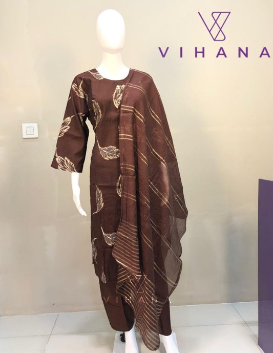 Coffee Brown Salwar Suit Set Vatican Printe-AKSHVHI-143