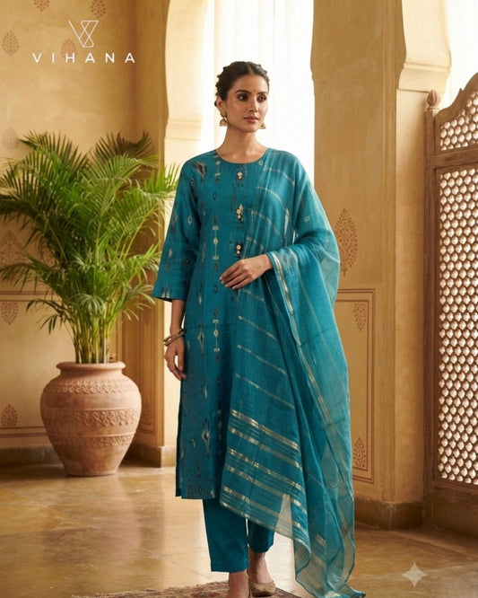 Teal Blue Salwar Suit Set Vatican Printed-AKSHVHI-146