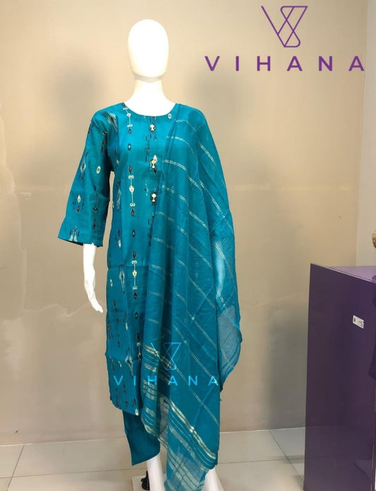 Teal Blue Salwar Suit Set Vatican Printed-AKSHVHI-146