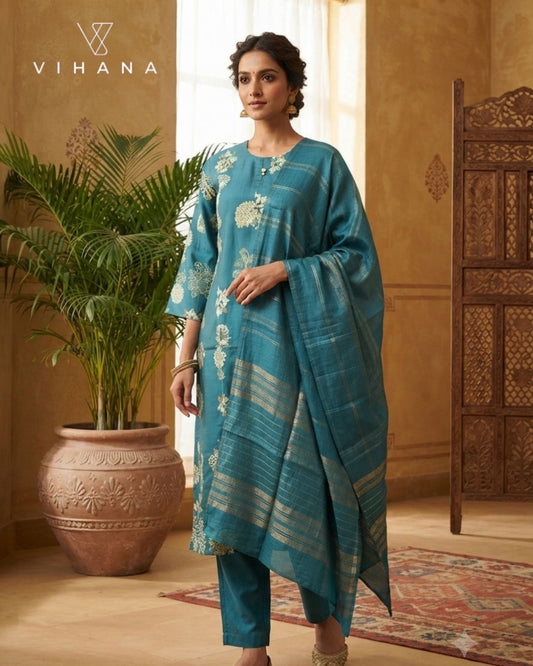 Dusty Teal Color Salwar Suit Set Vatican Printed-AKSHVHI-147