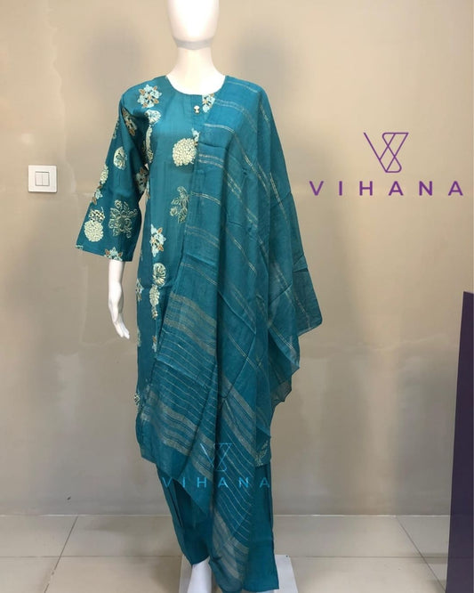 Dusty Teal Color Salwar Suit Set Vatican Printed-AKSHVHI-147
