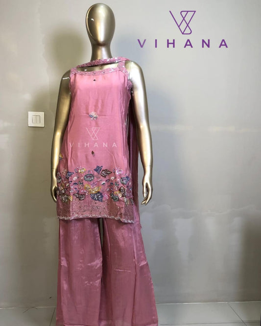 Sharara Style Palazzo Set Pink Color-AKSHVHI-149