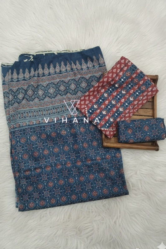 Foxy Maroon Screen Print Cotton Suit Material