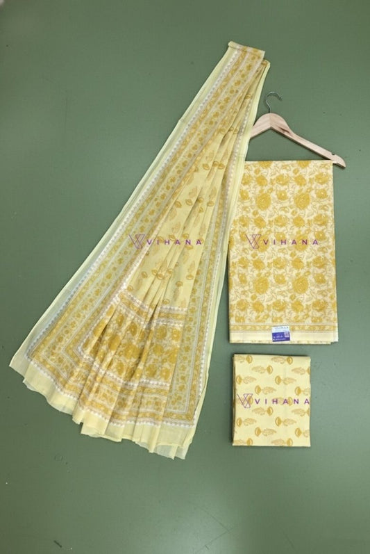 Soft Yellow Persian Floral Print Salwar Suit Material