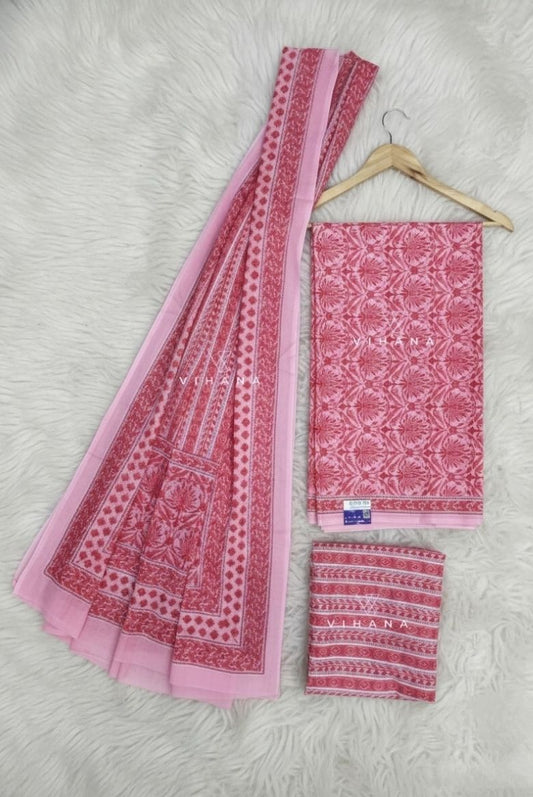 Soft Pink Persian Floral Print Salwar Suit Material