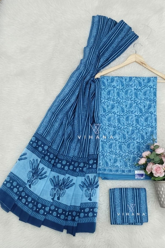 Soft  Blue Persian Floral Print Salwar Suit Material