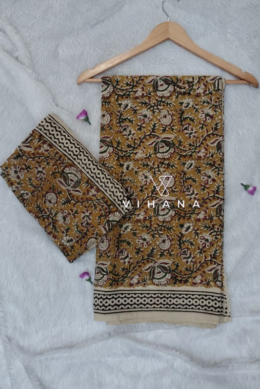 Mustard Yellow Bagru Hand Block Printed Cotton Salwar Suit Material