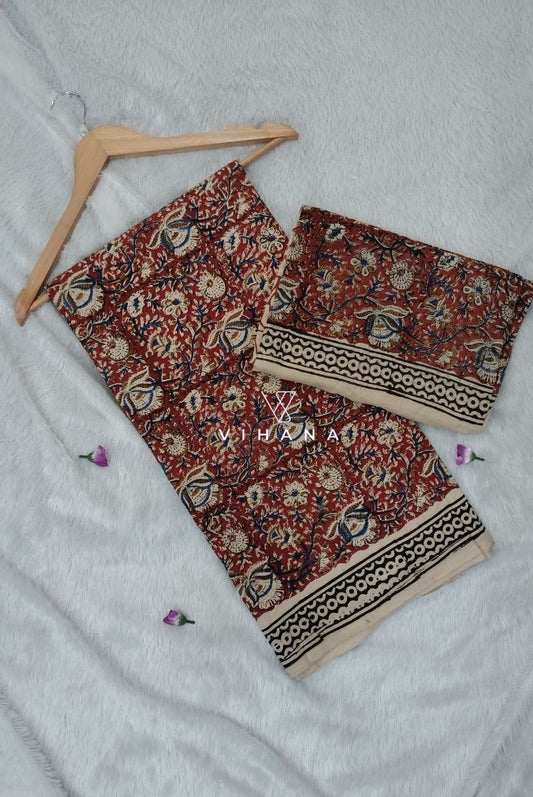 Elegant Red Bagru Hand Block Printed Cotton Salwar Suit Material