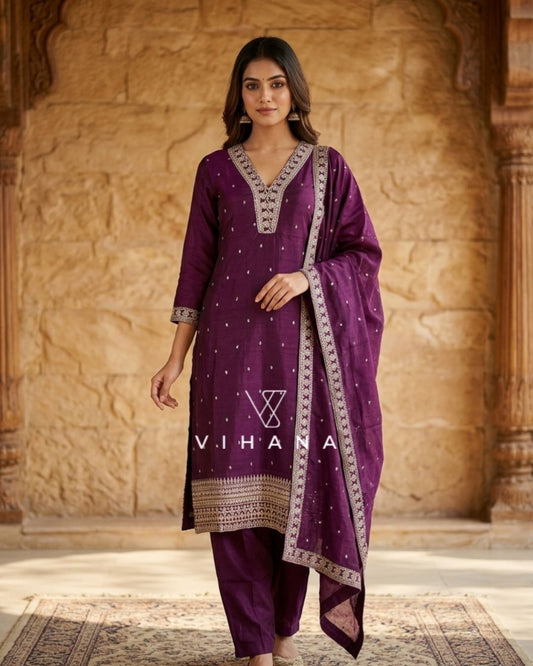 Salwar Suit Set Wine Party Wear