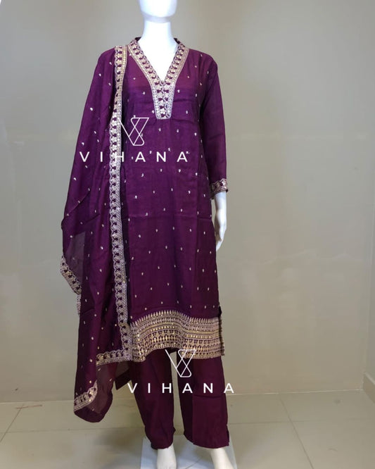Salwar Suit Set Wine Party Wear