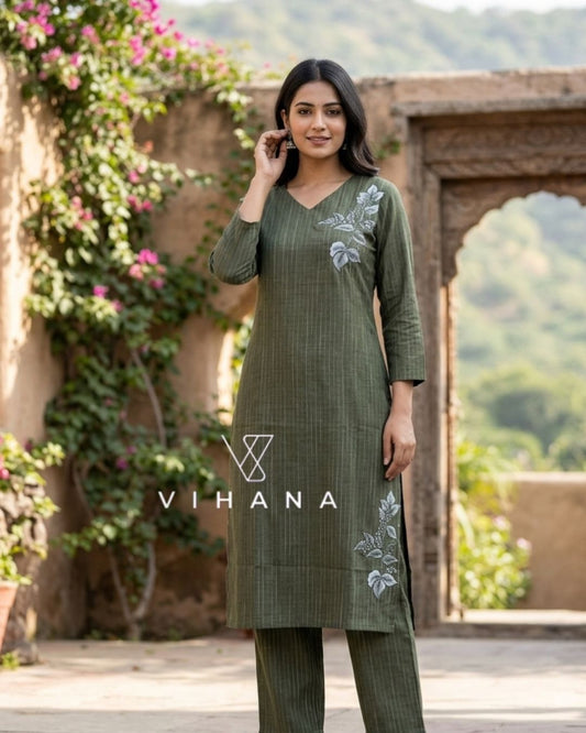 Cord Set Green Embroidered-AKSHVHI-24