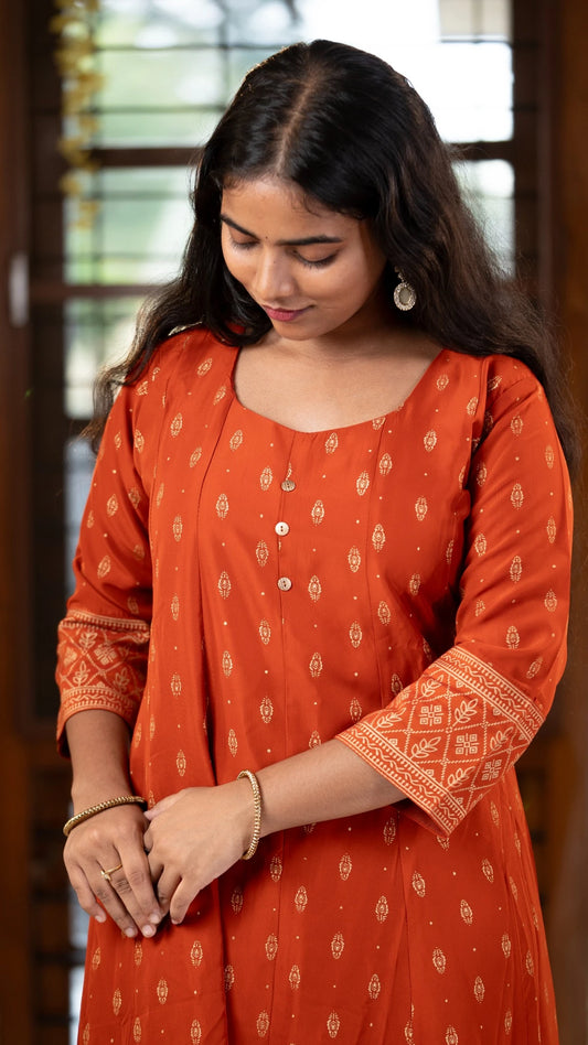 Brick Red Anarkali Kurti Dress