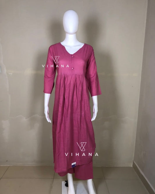 Cord Set Pink Cotton L - Buttoned Pink Color-AKSHVHI-26