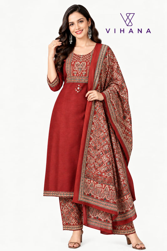 Salwar suit set Ajrak Print Maroon Color AKSHVHI-217