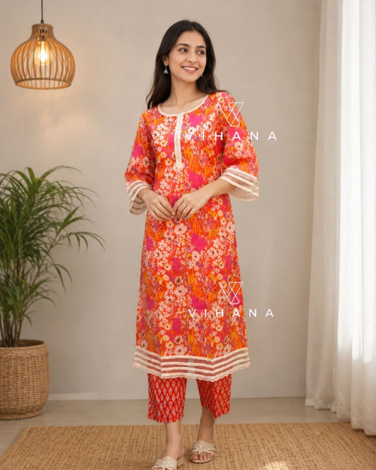Orange Floral Co-ord Set Orange