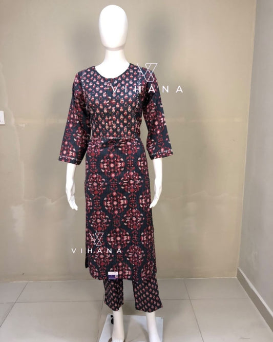 Co ord Set Black Kantha Cotton-AKSHVHI-20