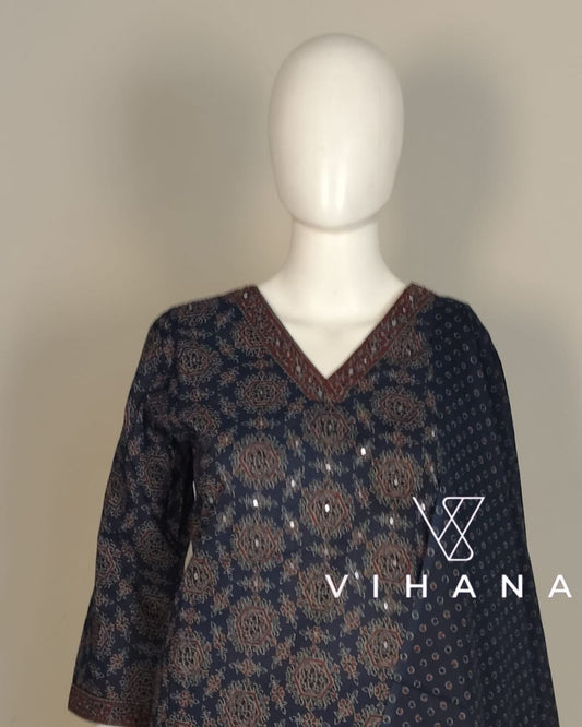 Dark Blue Cotton Kurti Set