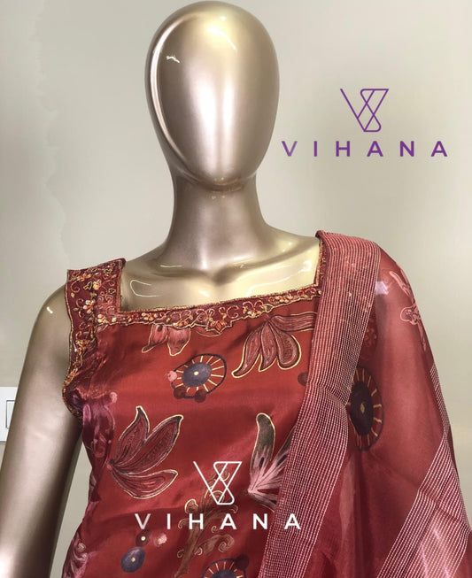 Salwar Suit Set Silk Rust Color-AKSHVHI-153