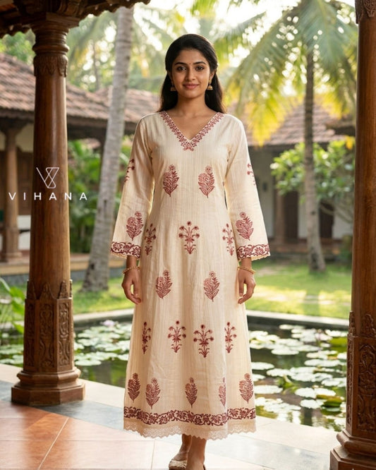 Mul Mul Cotton Kurti A Line With Lining white