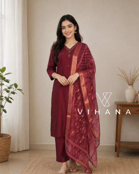 Maroon kurthi Suit Silk