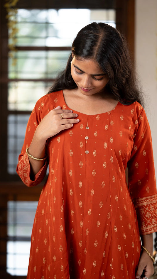 Brick Red Anarkali Kurti Dress