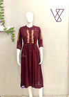 Deep Maroon Embroidered Rayon Frock
