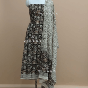 Earthy Black Bagru Hand Block Printed Cotton Salwar Suit Material