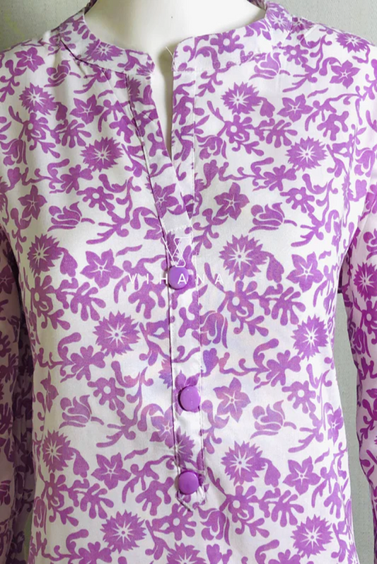 Lavender And White Floral Print Kurti