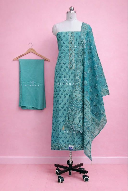 Light Sky Premium Blue Chanderi Cotton Salwar Suit Material