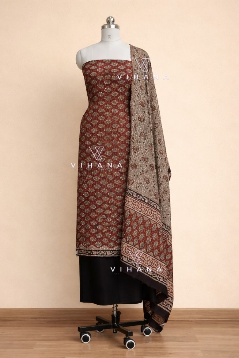 Luxurious Modal Muslin Silk Javata Printed Salwar Suit Material ; Colour - Red Orange