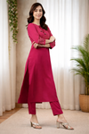 Magenta Poly Crepe Solid Kurta with Pant