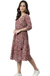 Maroon Cotton Floral Print Frock