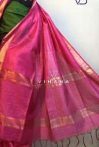 Pink Kota Mini Check Mangalagiri Silk Saree
