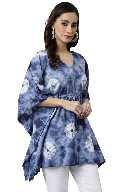 Navy Blue Cotton Tie dye Kaftan Kaftan Tunic