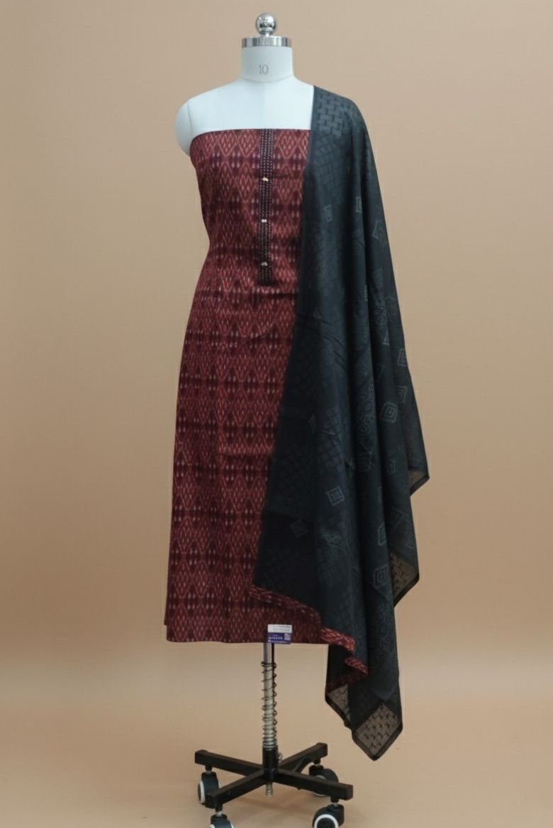 Ravishing Maroon Patola Printed Cotton Salwar Suit Material