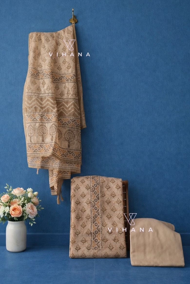 Soft Beige Premium Chanderi Cotton Salwar Suit Material