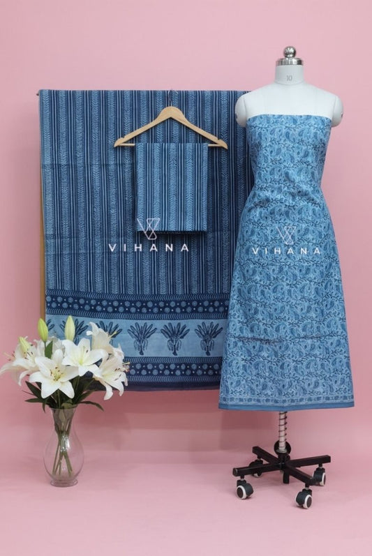 Soft  Blue Persian Floral Print Salwar Suit Material